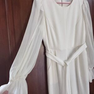 Calvin Klein Cream Sheath Dress with Bishop Sleeves